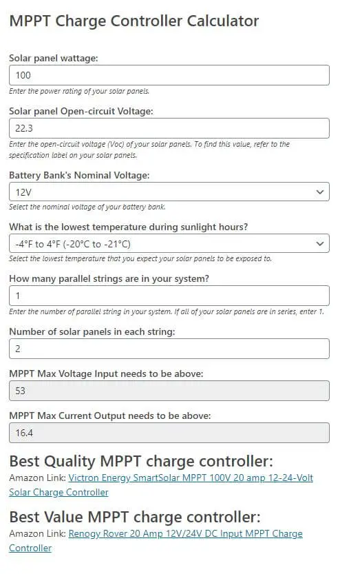MPPT charge controller calculator