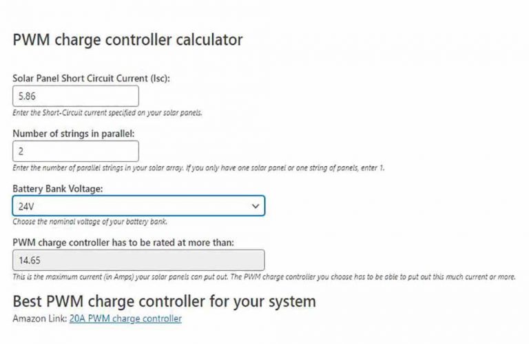 PWM charge controller calculator