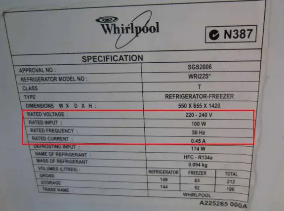 average wattage of a refrigerator