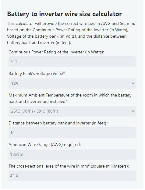 Battery to inverter wire size calculator - What size wire from battery to inverter