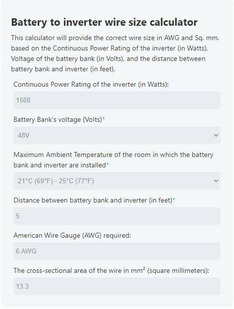 Battery to inverter wire size calculator - What size wire from battery to inverter