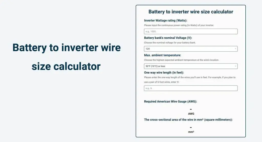 Battery to inverter wire size calculator