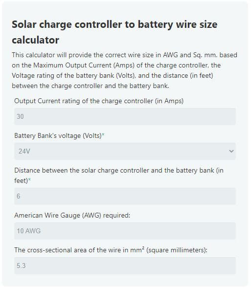 What size cable from solar controller to battery