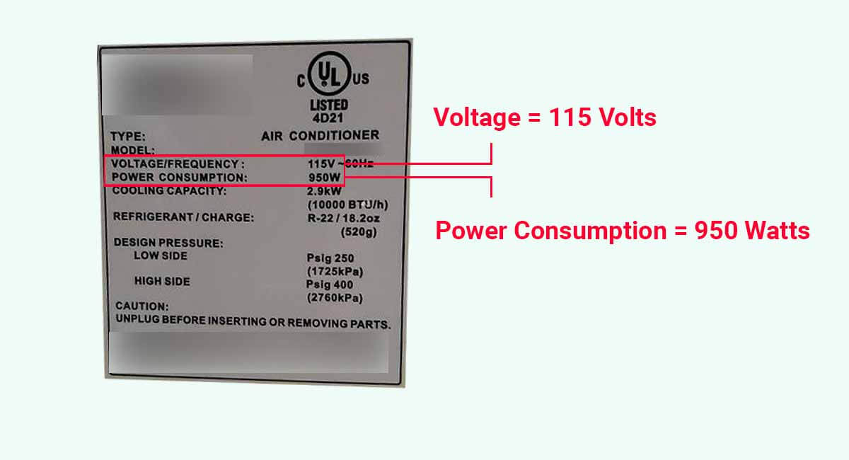 How many watts does a portable AC use