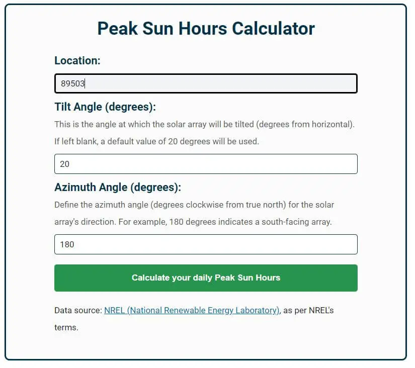 In the 1st input field, enter the location that you want to retrieve the data for. This can be your actual address or zip code, a City, or even a state. For example, if you live in Reno, NV,  and your zip code is 89503, you can type that in the address field.