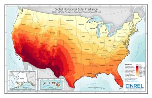 Peak Sun Hours map in the U.S.
